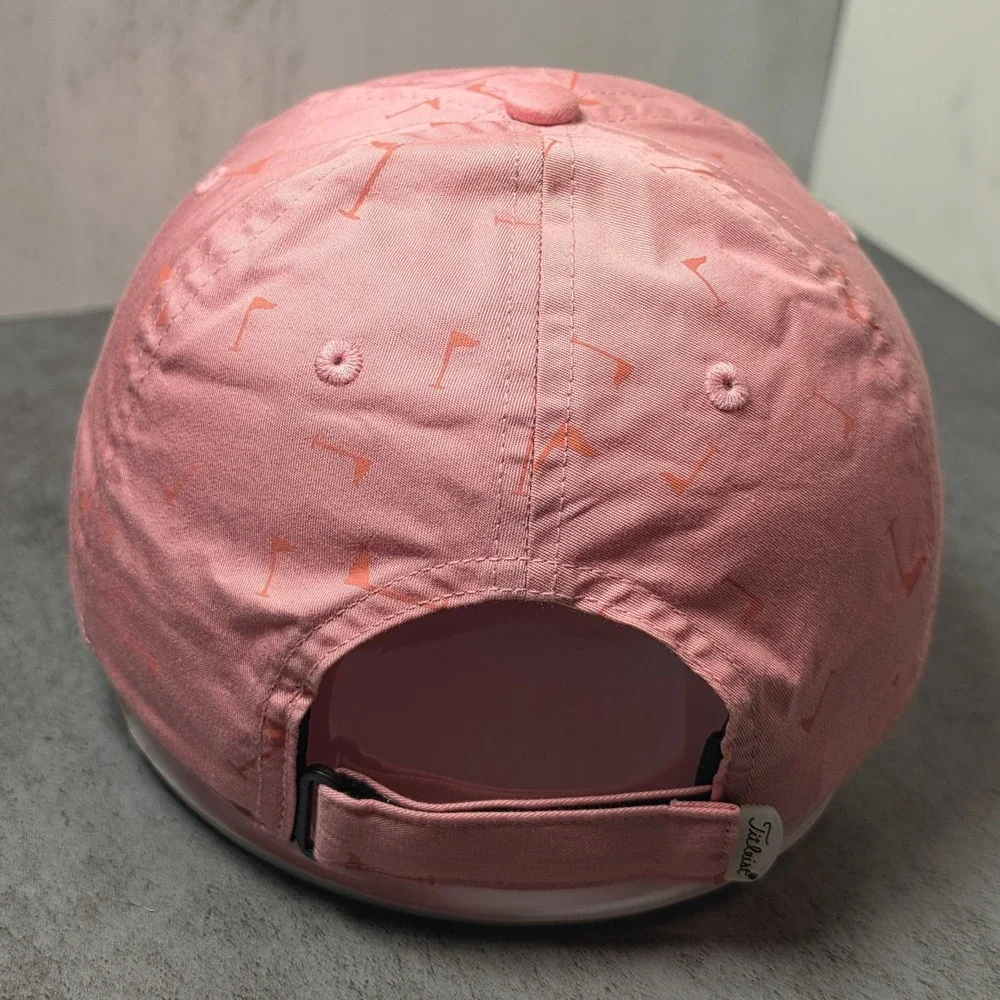Titleist Mens Salmon Pink Golf Flag Print Adjustable Strapback Hat Cap